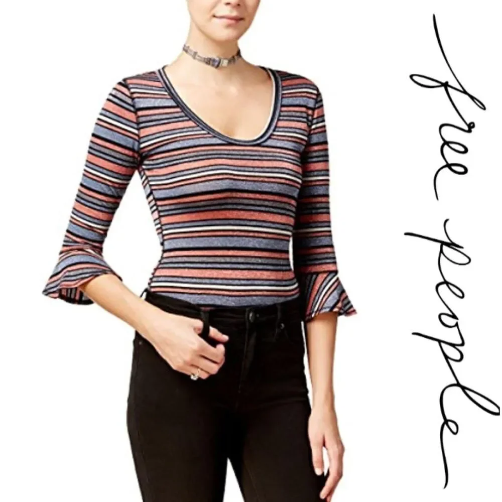 Free People Fitted Striped Shimmer Top